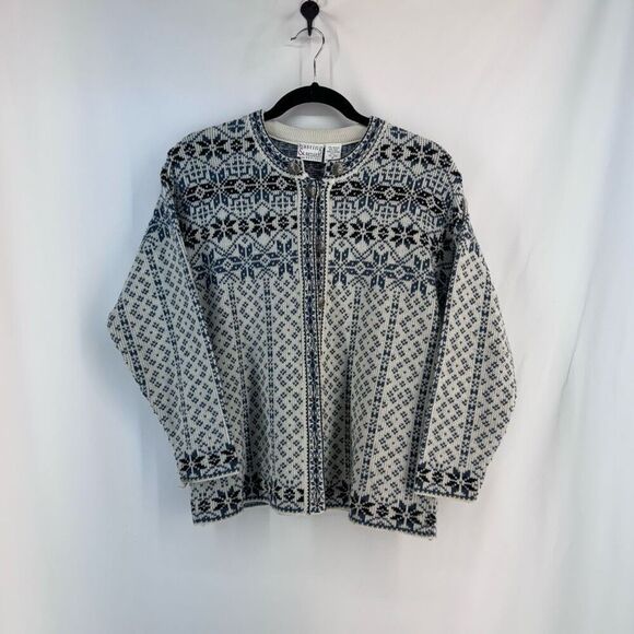 Hasting & Smith Women's Fair Isle Nordic Cardigan Snowflake Wool Sweater Small - Picture 2 of 8